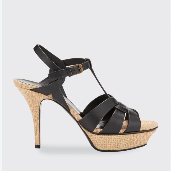 Saint Laurent Tribute 105MM Woven Leather Platform Sandals - Picture 6 of 7